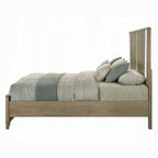 Acme BD04872-4PC Lakkari antique oak finish wood ribbed design headboard modern queen bedroom set LED lighting accents