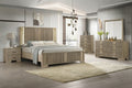Acme BD04872-4PC Lakkari antique oak finish wood ribbed design headboard modern queen bedroom set LED lighting accents
