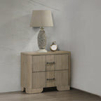 Acme BD04872-4PC Lakkari antique oak finish wood ribbed design headboard modern queen bedroom set LED lighting accents