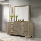 Acme BD04872-4PC Lakkari antique oak finish wood ribbed design headboard modern queen bedroom set LED lighting accents