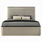 Acme BD04882-4PC Travonte beige finish wood grey linen fabric upholstered headboard modern ribbed accents queen bedroom set