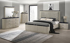 Acme BD04882-4PC Travonte beige finish wood grey linen fabric upholstered headboard modern ribbed accents queen bedroom set