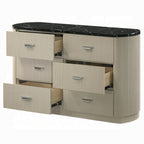 Acme BD04882-4PC Travonte beige finish wood grey linen fabric upholstered headboard modern ribbed accents queen bedroom set