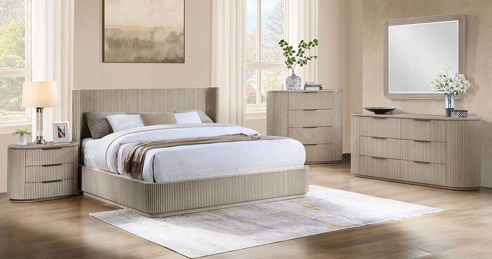 Acme BD05432-4PC Leanna light oak finish wood ribbed accents modern queen bedroom set