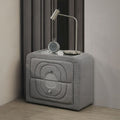 Acme BD05653 Shelyn grey teddy bear sherpa fabric upholstered bed side nightstand glass top crystal handle