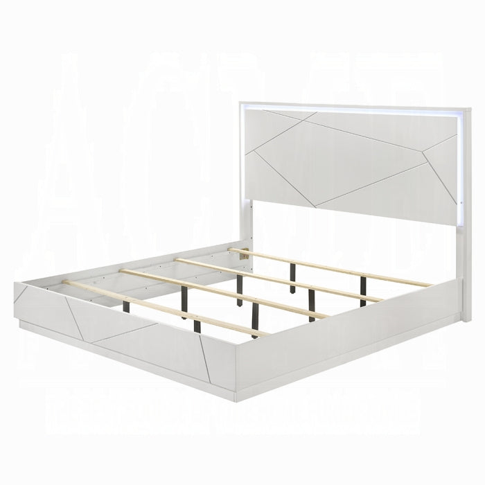 Acme BD05882-4PC Esther white and silver high gloss finish wood modern queen bedroom set LED accents
