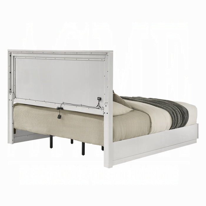Acme BD05882-4PC Esther white and silver high gloss finish wood modern queen bedroom set LED accents