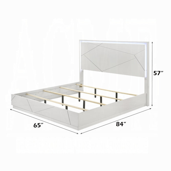 Acme BD05882-4PC Esther white and silver high gloss finish wood modern queen bedroom set LED accents