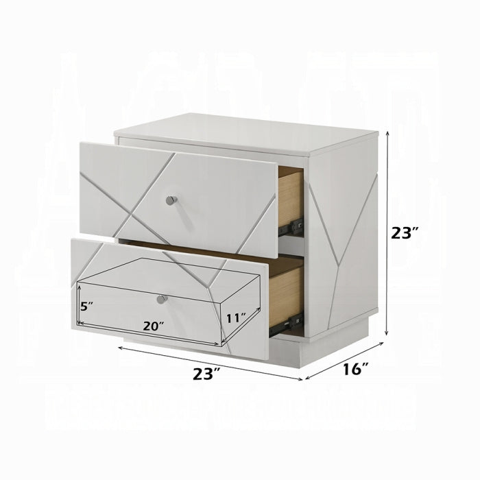 Acme BD05882-4PC Esther white and silver high gloss finish wood modern queen bedroom set LED accents