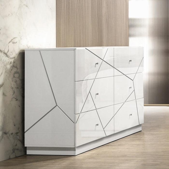 Acme BD05882-4PC Esther white and silver high gloss finish wood modern queen bedroom set LED accents