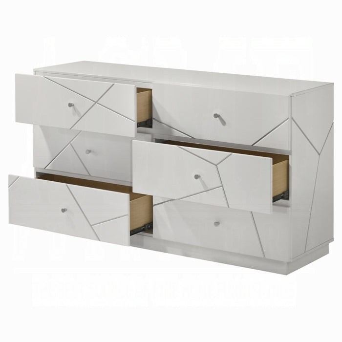 Acme BD05882-4PC Esther white and silver high gloss finish wood modern queen bedroom set LED accents