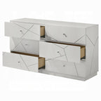 Acme BD05882-4PC Esther white and silver high gloss finish wood modern queen bedroom set LED accents