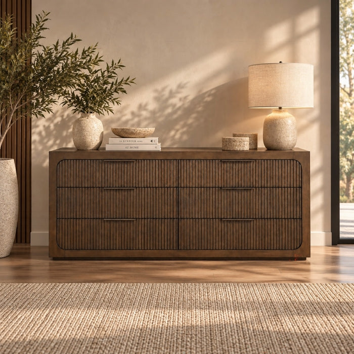Leanna Brown Oak Ribbed Queen 4-Piece Bedroom Set – BD06812Q-4PC