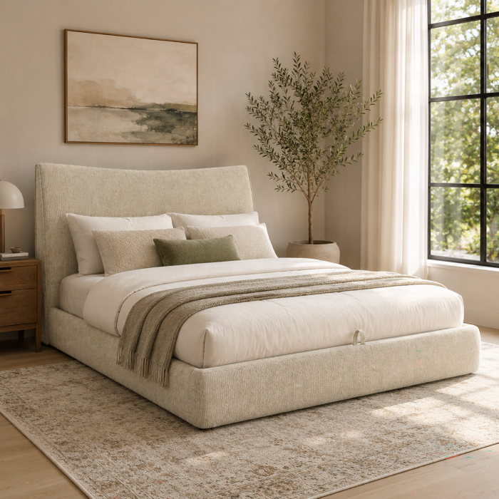 Angulo Beige Chenille Storage Queen Bed – BD07222Q