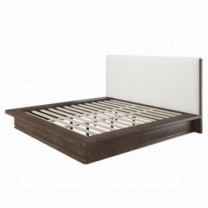 Zoey Brown Oak Wood Cream Linen Fabric Padded Queen Platform Bedroom Set 4-Pc – BD07272Q-4PC