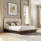 Zoey Brown Oak Wood Cream Linen Fabric Padded Queen Platform Bedroom Set 4-Pc – BD07272Q-4PC