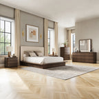Zoey Brown Oak Wood Cream Linen Fabric Padded Queen Platform Bedroom Set 4-Pc – BD07272Q-4PC
