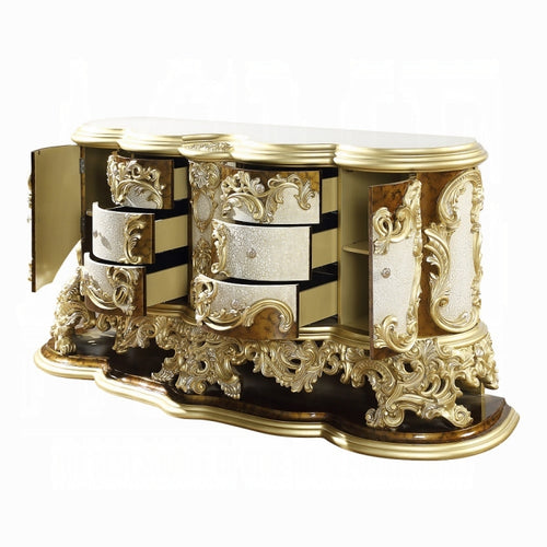 Acme BD20005  Astoria grand Desiderius antique gold finish wood french inspired ornate 6 drawer dresser with 2 side cabinets