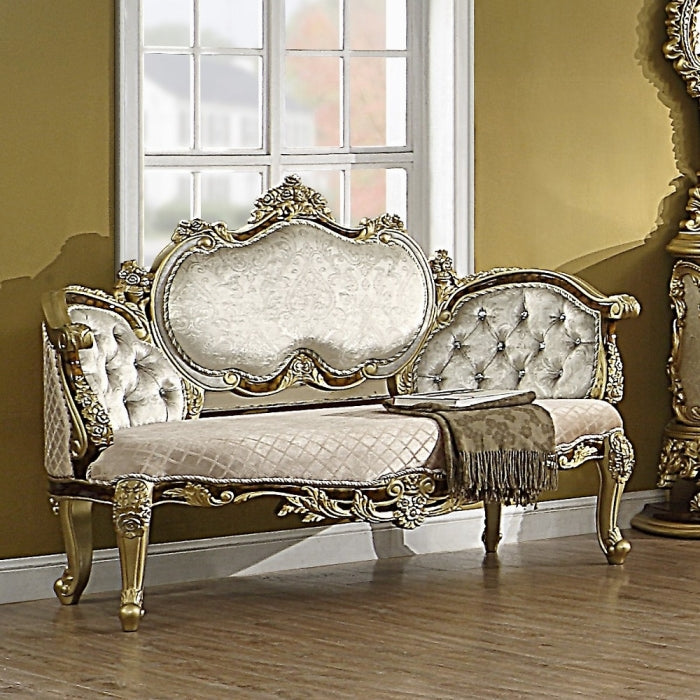 Acme BD20007  Astoria grand Desiderius antique gold finish wood french inspired ornate bedroom entry bench