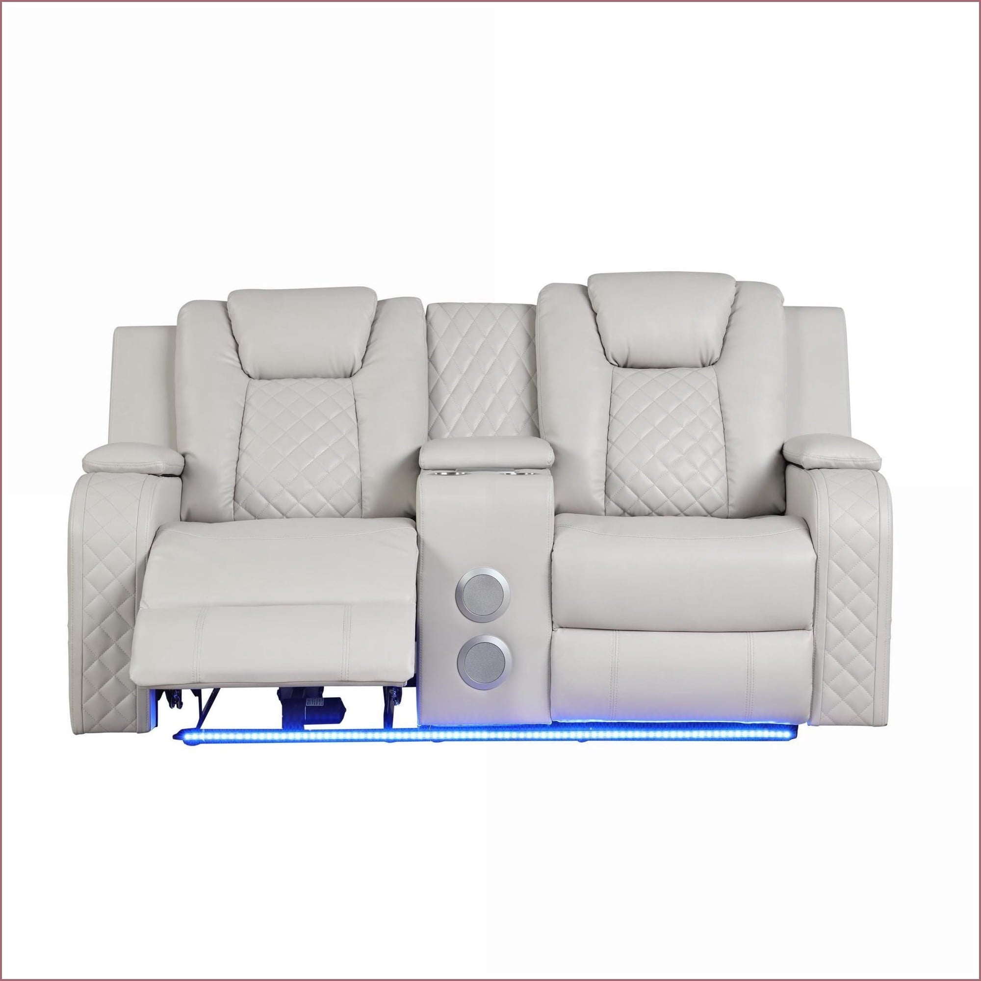 2 pc Benz ice faux leather power motion sofa and love seat with wireless charging, LEDS , cup holders bluetooth speakers