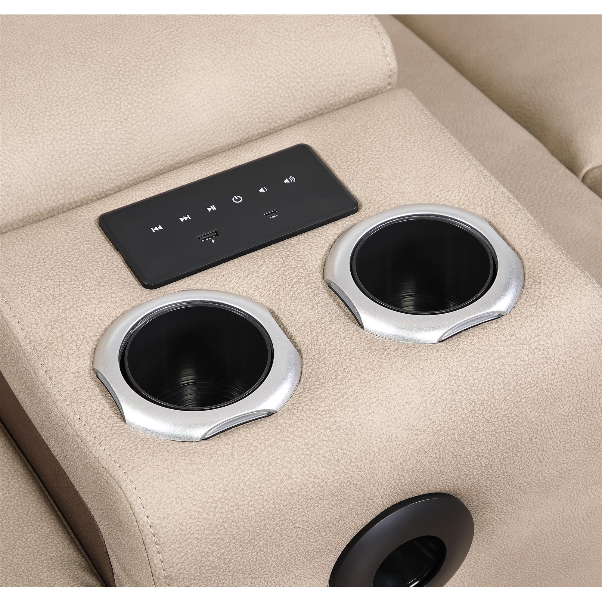 2 pc Bruno two tone brown faux leather power motion sofa and love seat with USB charging, LEDS , cup holders bluetooth speakers