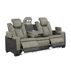 2 pc Bruno two tone grey faux leather power motion sofa and love seat with USB charging, LEDS , cup holders bluetooth speakers