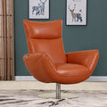 Global United C74-Orange Orren ellis amador Divanitalia mid century modern orange top grain italian leather accent chair