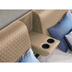 Zoya Caramel Faux Leather Modern Queen Bed with Massage Lounge, Bluetooth Speakers & Reading Lights