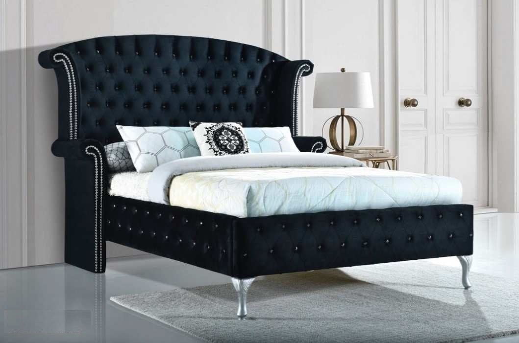 CB3400-BK Brianna black colored fabric upholstered tufted nail head trim queen bed
