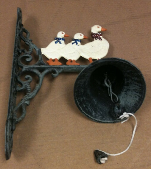 Cast iron multi colored 3 ducks w/bell wall hanger