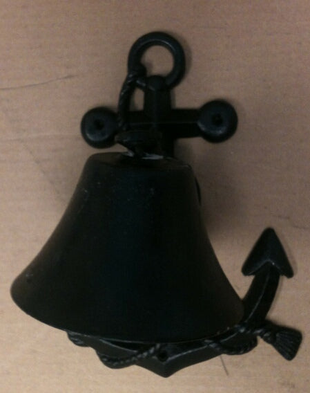 Cast iron antique black anchor wall hanger w/bell
