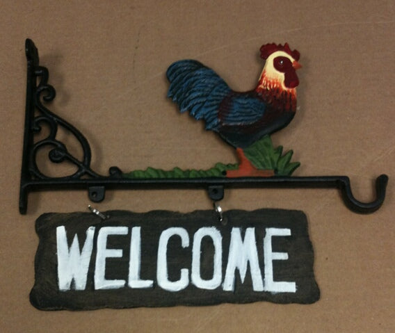 Cast iron rooster welcome hanging sign cd-1267