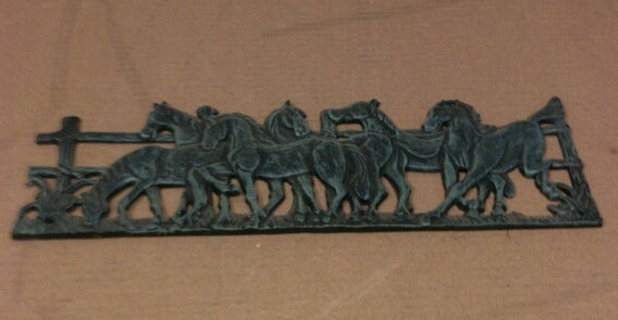 Cast iron antique green wild horses wall hanger
