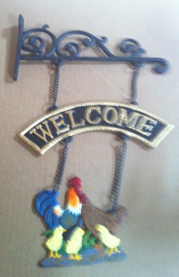 Cast iron hanging welcome roooster sign cg-1230
