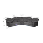 3 pc Challenger grey faux leather power motion sectional sofa with LED , USB charging, cup holders Bluetooth speakers