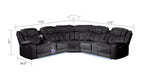 3 pc Challenger black faux leather power motion sectional sofa with LED , USB charging, cup holders Bluetooth speakers