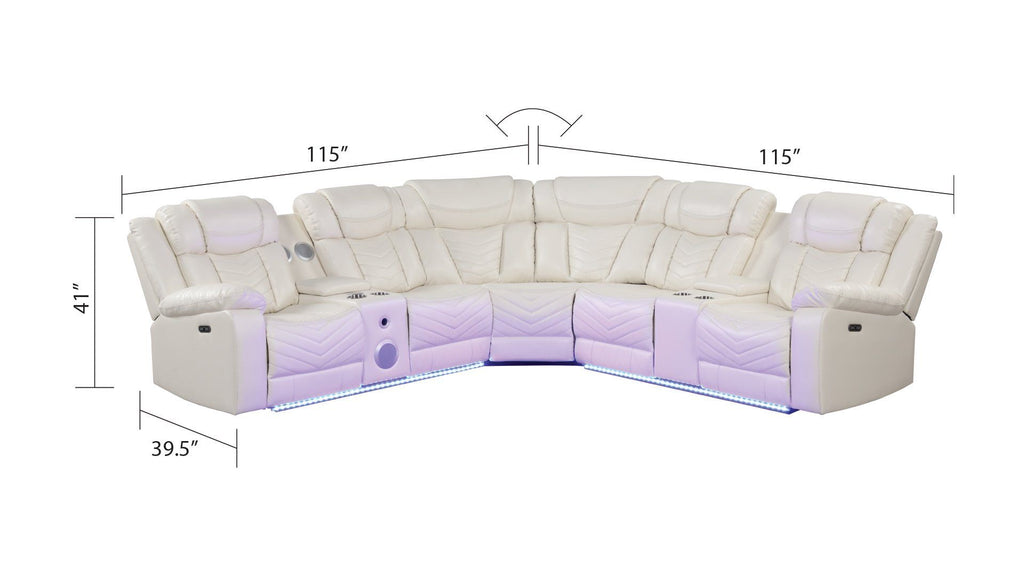 3 pc Challenger ice faux leather power motion sectional sofa with LED , USB charging, cup holders Bluetooth speakers