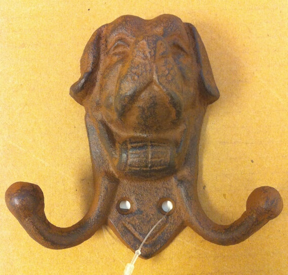 Cast iron dog face double hook wall hanger