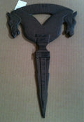Cast iron two horse heads garden stake