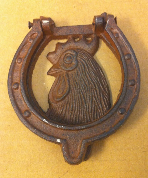 Cast iron rooster face door knocker