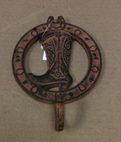 Cast iron antique rust cowboy boot single hook wall hanger