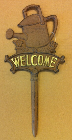 Cast iron welcome water bucket garden stake