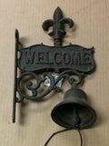 Cast iron antique brown welcome wall hanger w/bell