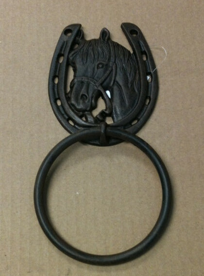 Cast iron horse face/horse shoe towel hanger