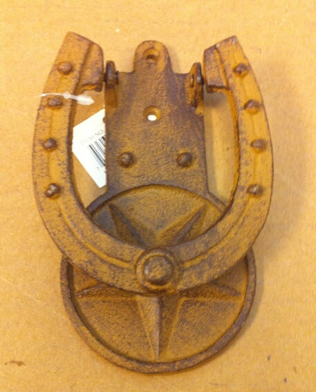 Cast iron antique light brown star horse shoe door knocker