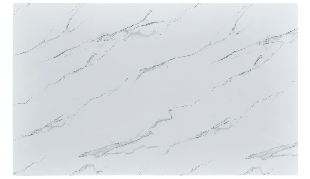 D242-4SC262-5PC 5 pc Mercer 41 Tom white tempered glass top marble look finish top gold frame dining table set