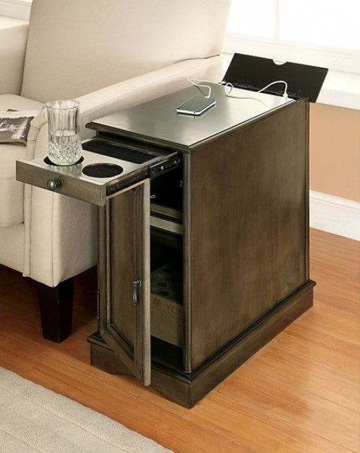 CM-AC171GY Lilith grey finish wood contemporary style side table cabinet with USB plugs and storage