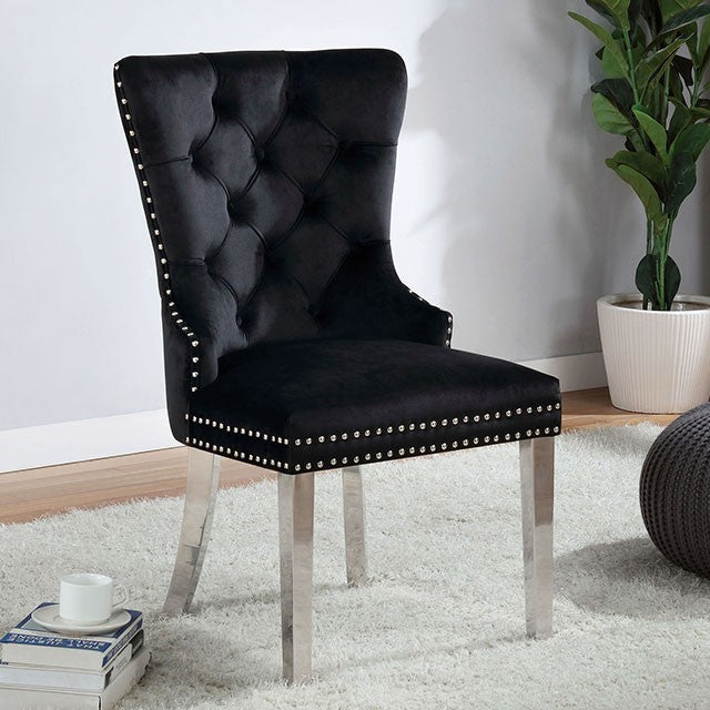 CM-AC261BK Set of 2 Canora grey mel sindy chrome metal legs black velvet tufted back dining chairs