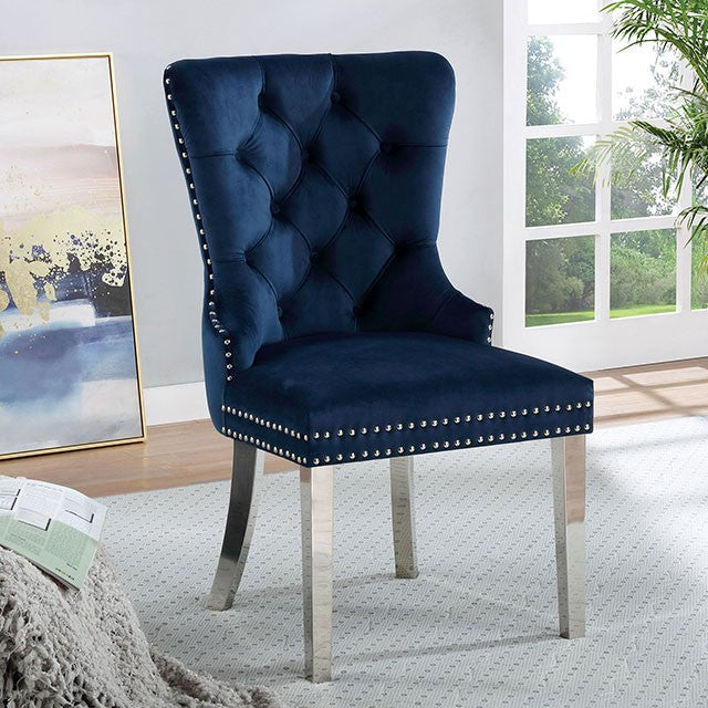CM-AC261NV Set of 2 Canora grey mel sindy chrome metal legs navy blue velvet tufted back dining chairs