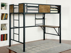 CM-BK029TD Byron aurora clapton black finish metal frame industrial inspired style twin loft workstation bunk bed set